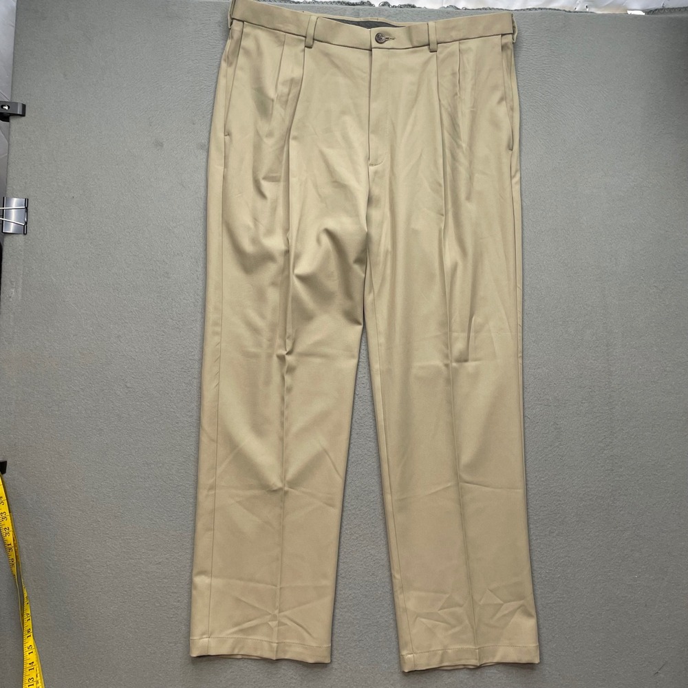 Haggar Men Dress Pants Tan Pleated 38x29 Classic Business Professional